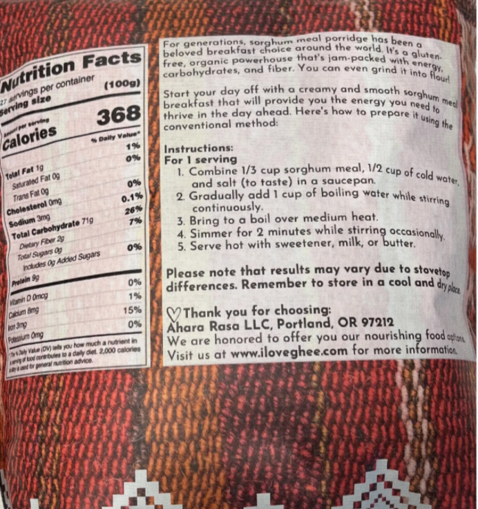 AHARA RASA ~ Organic Sorghum Meal (Jowar)